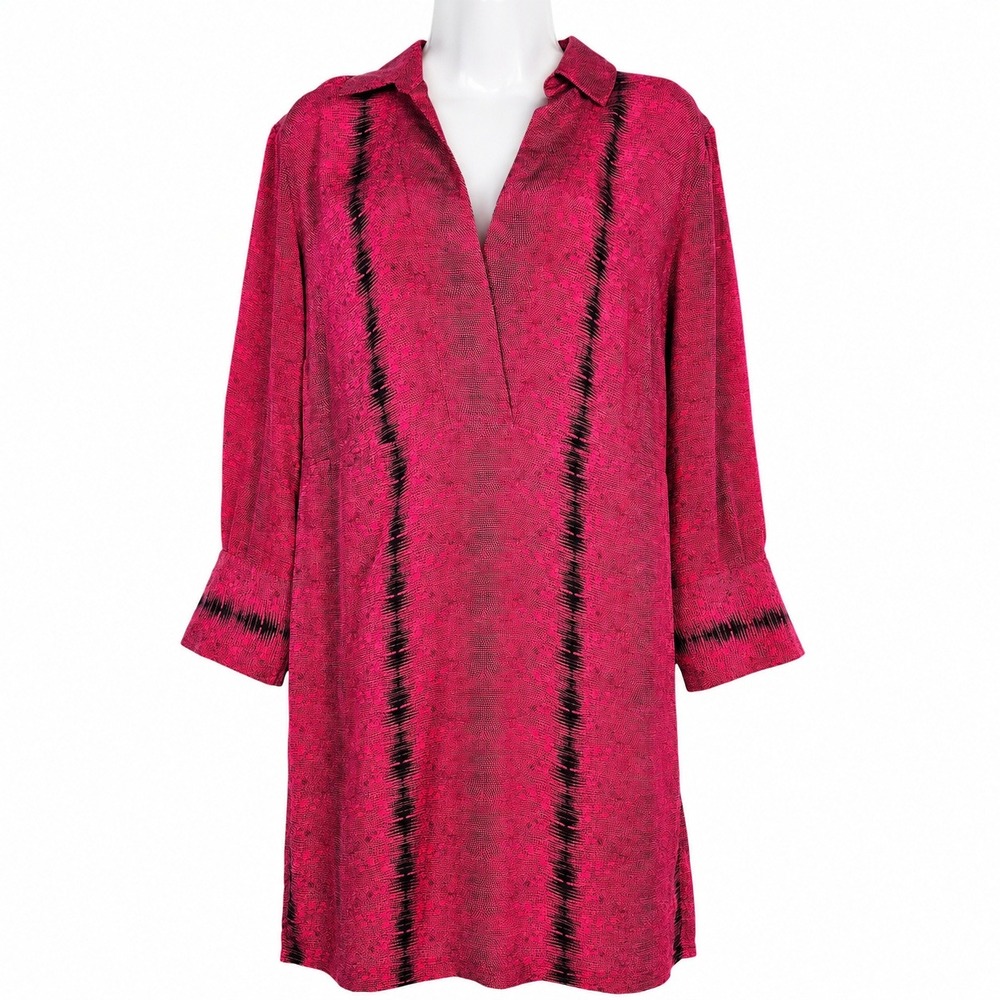 Equipment Dress Womens M Pink Black Silk Abstract Boho Peasant Romantic‎ Coastal